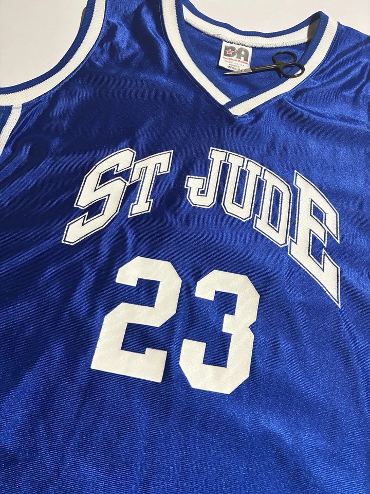 Camiseta deportiva de baloncesto vintage Don Alleson St. Jude #23 azul blanco hecha en EE. UU. M Foto 3 de 4