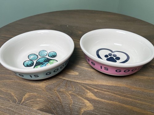 Life Is Good Ceramic Pet Food Water Bowl Set 6” Cat Dog Outdoors Gorpcore