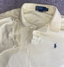 Polo Ralph Lauren Mens L Yellow Polo Shirt Soft Cotton Touch Blue Pony Preppy