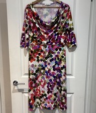 David Nieper Vibrant Colourful Spotty Polka Dot Cowl Neck Jersey Dress UK16