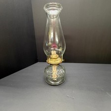 Vintage Eagle Glass Kerosene Oil Lamp Made in USA Brass Burner Chimney