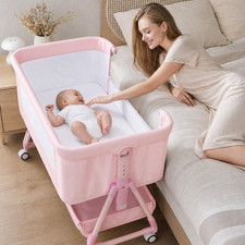3-in-1 Baby Bassinet Bedside Sleeper with Wheel  Height Adjustable for Infant