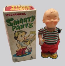 Mechanical Smarty Pants Wind-Up Toy With Box - Vintage Tin Litho Baby