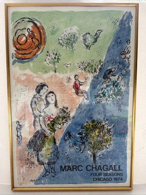 Marc Chagall Four Seasons Chicago 1974 Mourlot France w/ COA 38x26 