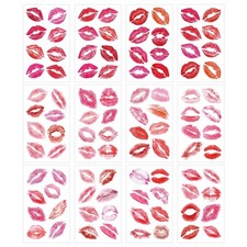 12 Sheets Lip Print Temporary Tattoos, Red Pink Kiss Mark Designs Great f...