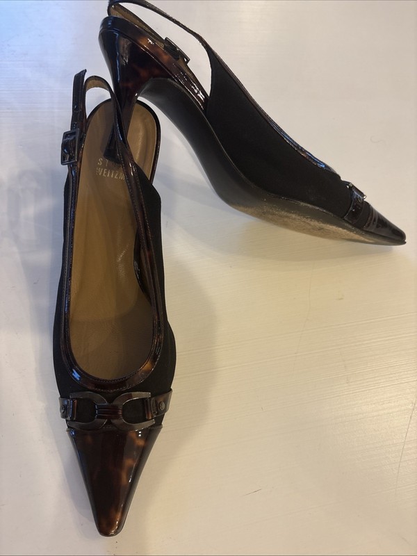 STUART WEITZMAN Women's Black Aspect Tortoise Shell Slingback Pumps Sz 10.5 N