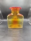Vintage Blenko Art Glass Water Bottle Amberina Double Spout - 8.25" Does Glow.