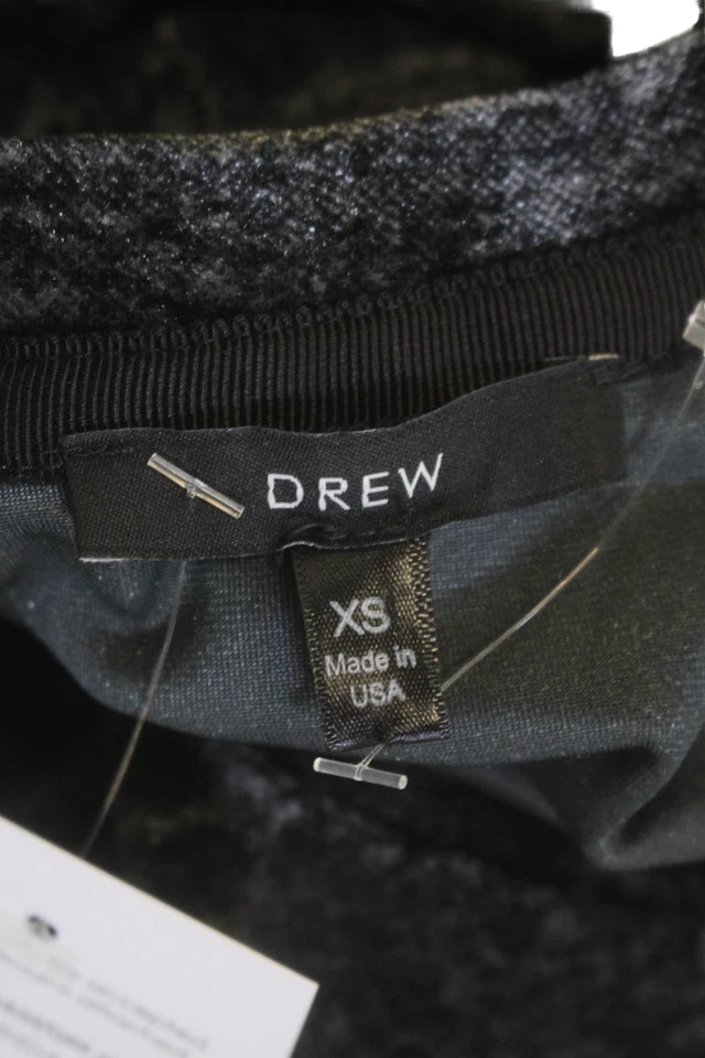 Top tejido manga larga gris con volantes con textura cuello redondo Drew para mujer talla XS Foto 4 de 4