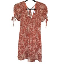 Sienna Sky Rust Red Floral Smocked Puff Sleeve Boho Mini Dress Women’s Small