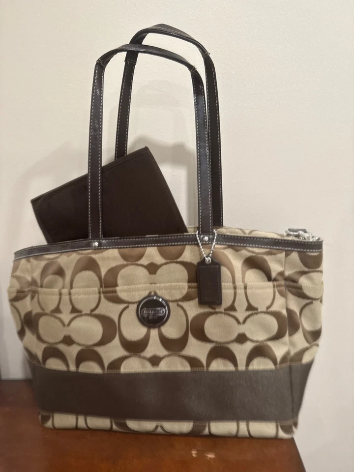 COACH Signature Stripe Jacquard Diaper Baby Bag Tote K1077-F15188 Black - Image 2 of 2