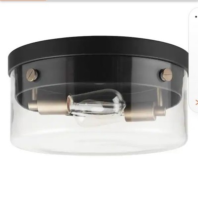 Tayce 13 in. 2-Light Matte Black Flush Mount Ceiling Light with Clear Glass Shad