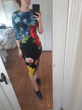 ALICE & OLIVIA Size 0 Womens New DELORA BLACK FLORAL BODYCON MODEST MIDI DRESS