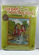Sunset needlepoint kit Autumn Mill Pond by Barbara Jennings 11 x 14 in 100% wool
