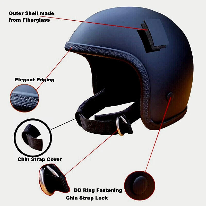 Lowest Profile Motorcycle Motorbike open face Crash Helmet Bike Tribe ® UK - Image 3 of 4