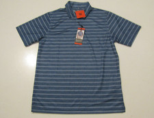 NWT Mens PEBBLE BEACH Performance Polo Blue Stripe Shirt Size L