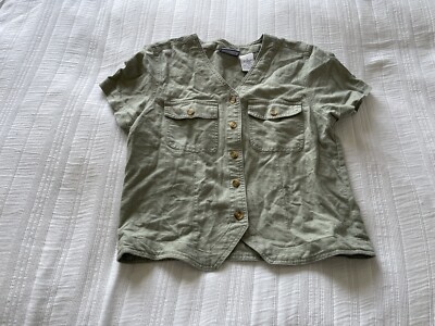 True Vintage 1990er Erika & Co grün Leinen Baumwolle Button Down Shirt Top Gr. S 10