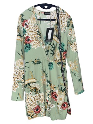 Pretty Little Thing Botanical Printed Long Sleeve Wrap Dress Sage Green Size 4 | eBay Pretty Little Thing Botanical Printed Long Sleeve Wrap Dress Sage Green Size 4 | eBay