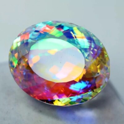 Pierre Précieuse Ovale : Topaze Mystique Arc-en-Ciel Naturelle De 28,40 Carats - Cabochon Pour Bijoux