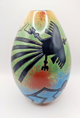 Vintage Peruvian Chulucanas Pottery Vase Signed Cesar Mendoza