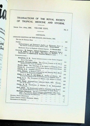 Royal Society of Tropical Medicine & Hygiene November 1932 Malaria Leprosy - Picture 2 of 2