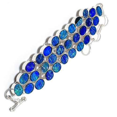 Australian Triplets Opal Gemstone 925 Sterling Silver Handmade Jewelry Bracelet - Picture 2 of 9