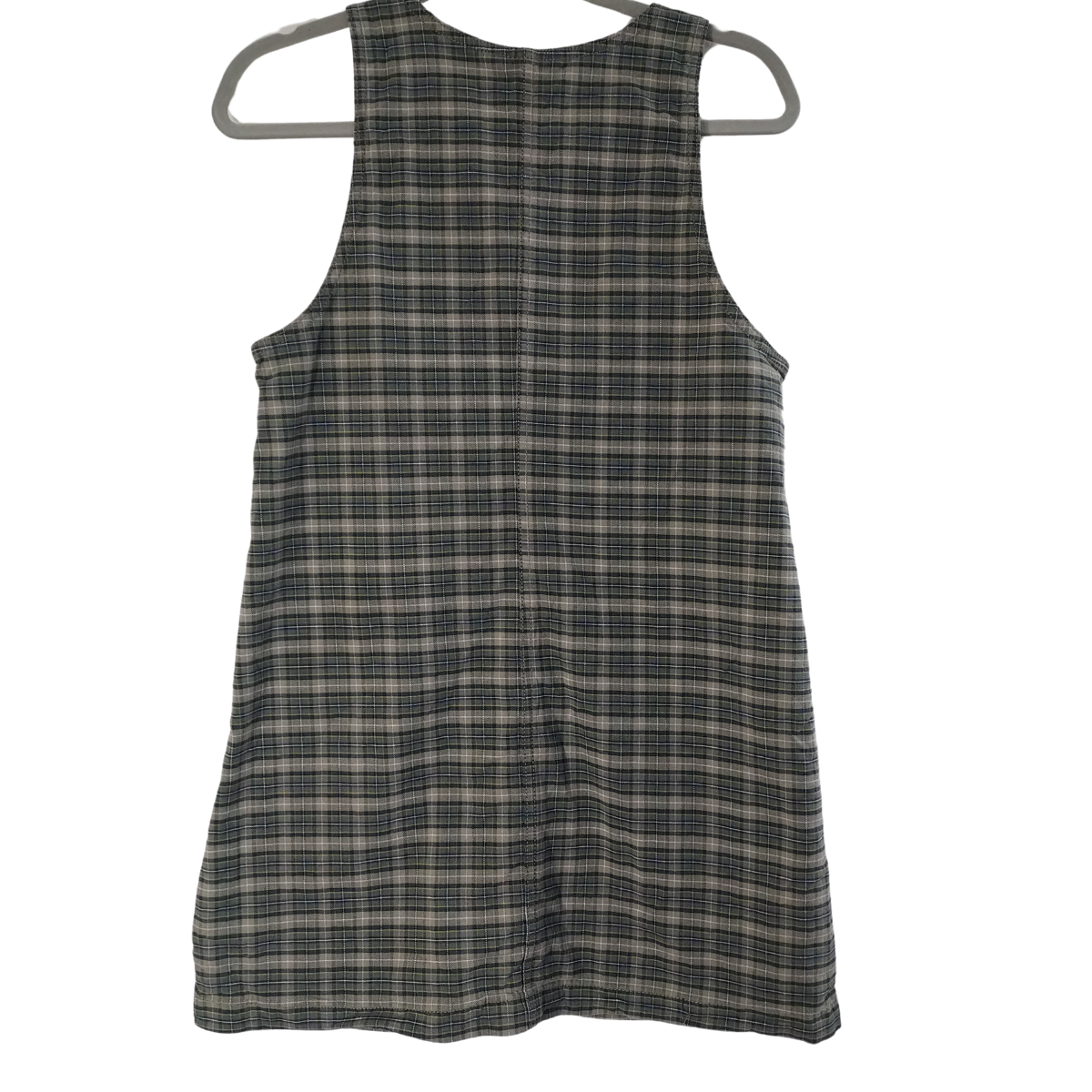 american eagle green plaid dress Women's Size S Button Front Mini V Neck handkerchief hem dress
