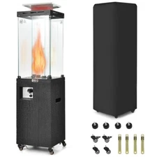 Propane Patio Heater 41,000 BTU Flame Outdoor Heater Black W/ Metal Hood Wheels