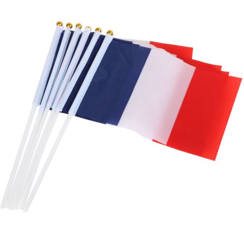 French Waving Flags 10 PC NEW Handheld France Bastille Day Celebration Sport - Afbeelding 1 van 8