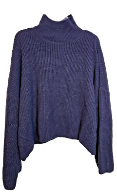 Topshop Women's Blue Ribbed Cropped Mock Neck Knit Sweater Size Medium (8-10)