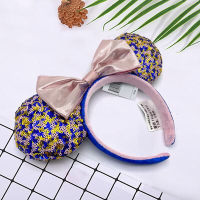 Disney Gold Glitter Minnie Ears Headband with Navy Bow Disney WDW 50th Anniversary Navy Gold Mickey Minnie Ears Bow  main image 3