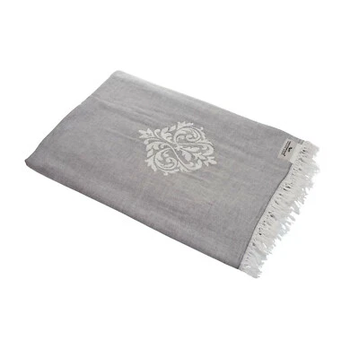 CARENESSE Plaid Bedspread ORNAMENT Grey Couch Blanket Sofa Blanket 150 x 200 cm 100% Cotton