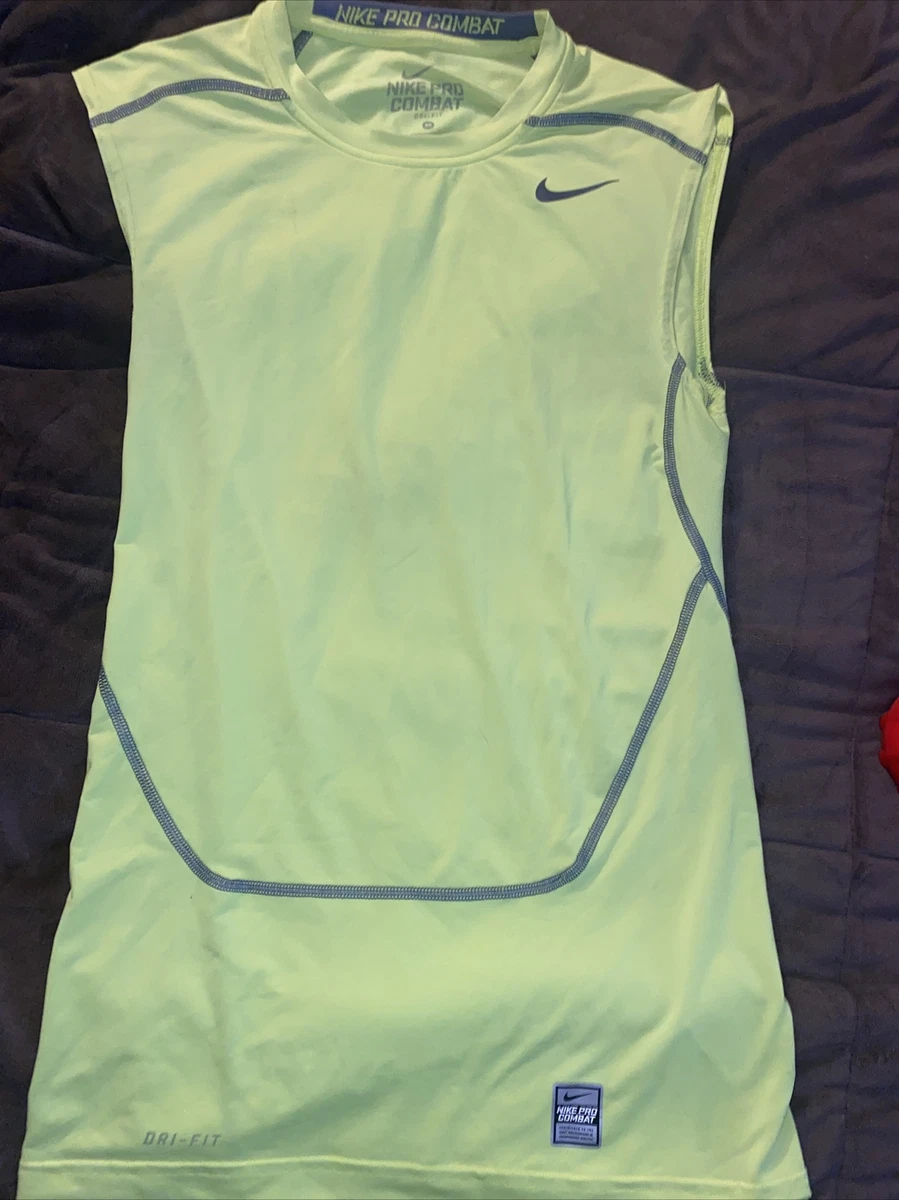 NIKE PRO COMBAT Compression Tank Top Men MEDIUM DRI FIT Neon Yellow