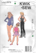 Uncut Kwik Sew Sewing Pattern 2678 Girls' Skirt Pants and Leotards Size: 4-5-6-7