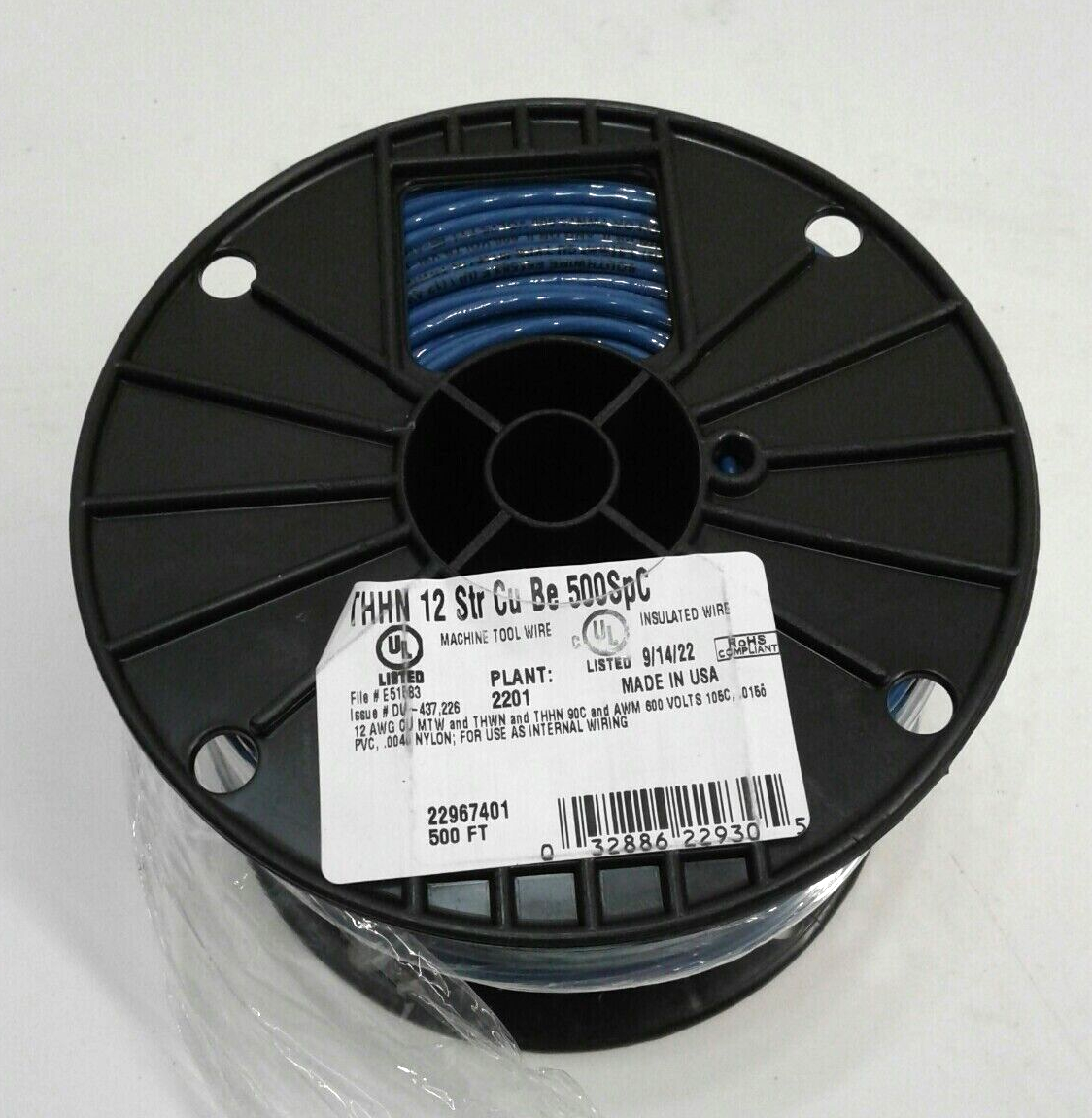 Building Wire Blue Southwire 22967401 THHN 12 Gauge Stranded Blue Building Wire 500' Roll ...
