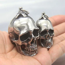 Mens Huge & Heavy Stainless Steel Skull Necklace Pendant Retro Silver Tone Charm