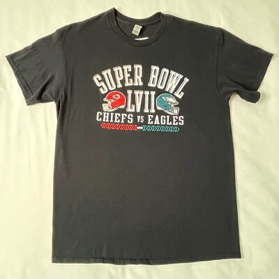 Eagles vs Chiefs LVII Super Bowl Black T-Shirt Size Large