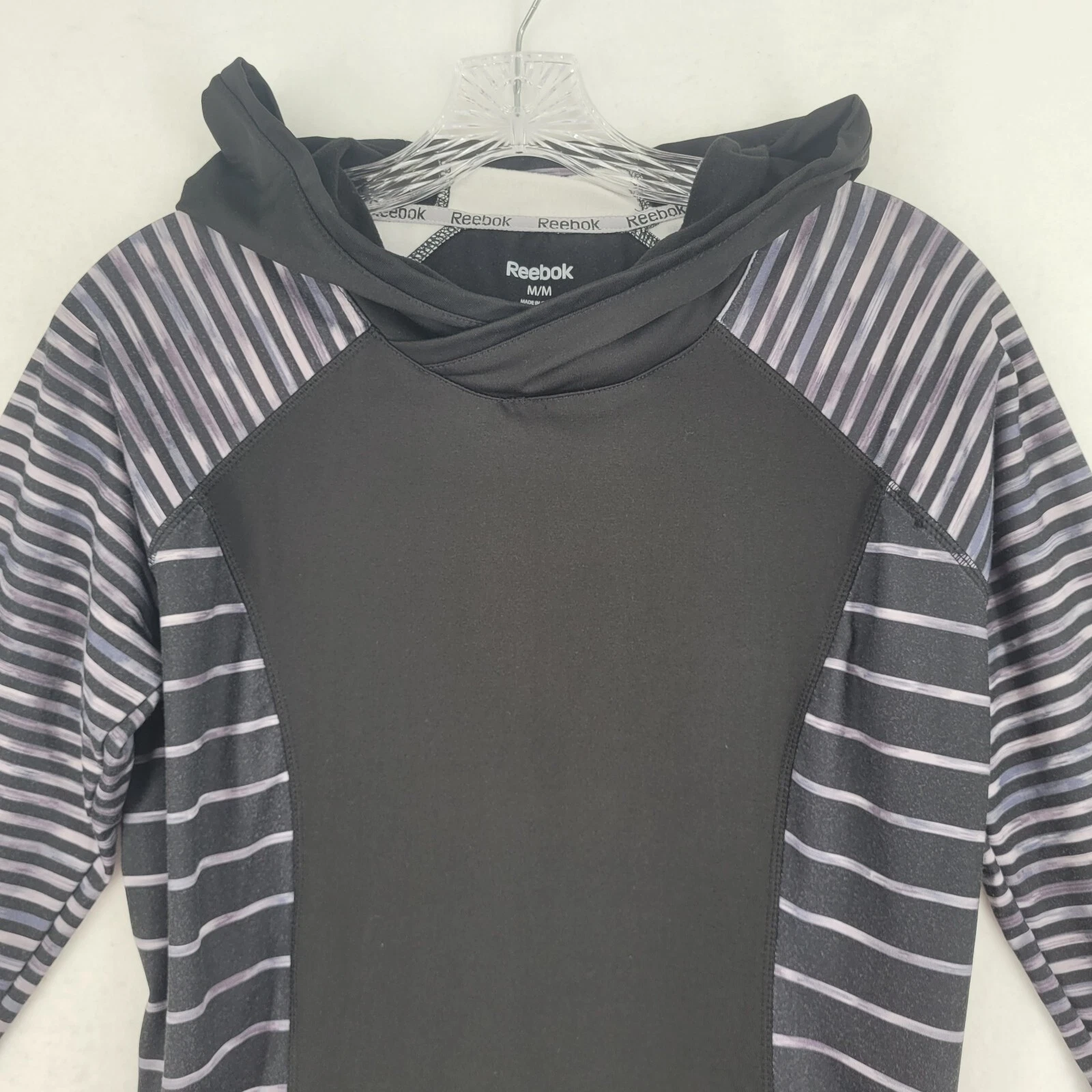 VETEMENTS Maglione donna Reebok taglia M nero bianco felpa con cappuccio a righe pull over