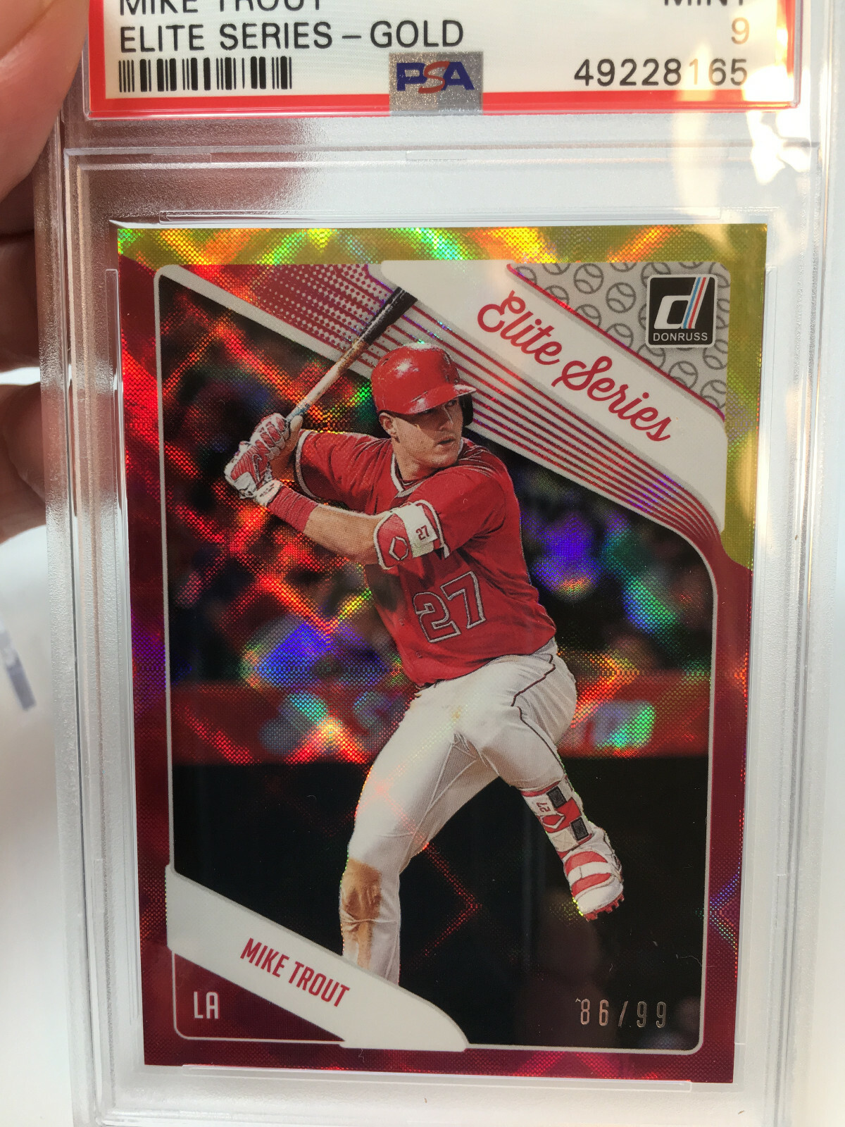 2018 Panini Donruss  #ES8 Mike Trout GOLD Serial #86/99  PSA 9 view 10