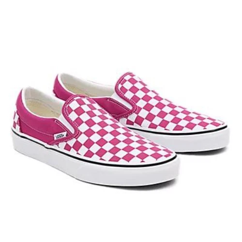 Pink and white shop slip on vans