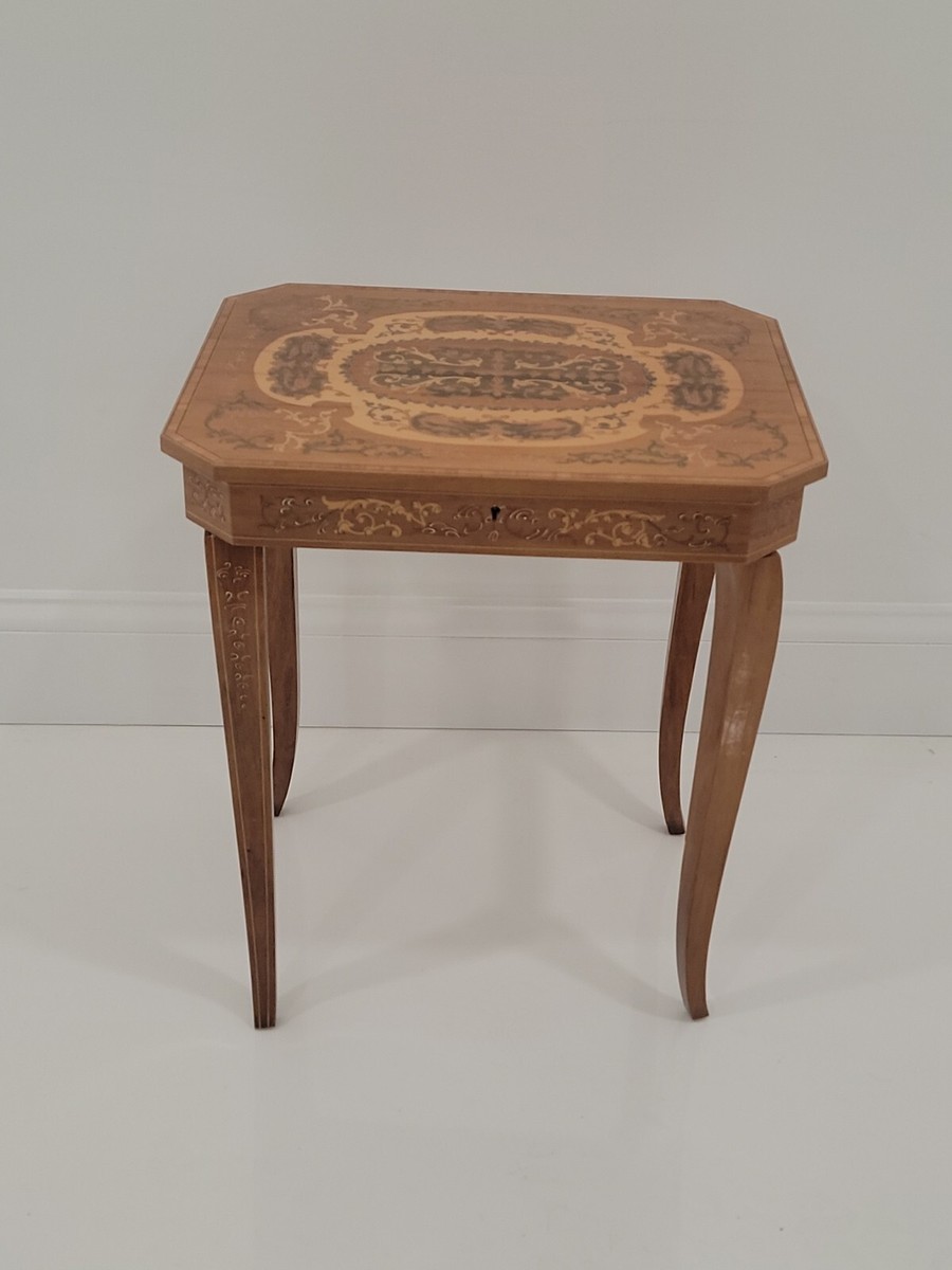 Vintage Italian Small Inlaid Side Table With Jewelry Vintage Italian Small Inlaid Side Table With Jewelry