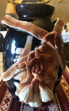 signed 10.5" vase signed large raised clay sculpture garlic design on front