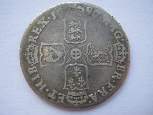 1687/6 James II silver Shilling, G/A in MAG, NF but cleaned.