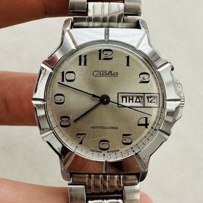 RARE SLAVA S2427 Automatic 2MChZ UdSSR Watch Soviet Vintage 27j Date Wrist Ol...