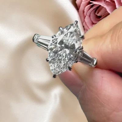 Diamond Wedding Ring IGI Certified Lab Grown 3.40 Ct Marquise Cut 18K White Gold - Image 1 of 4