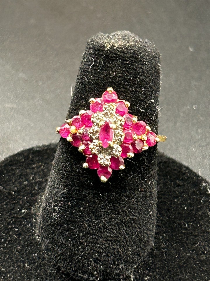 Antique JED Ruby Diamond Cluster Ring 14KP Plumb Gold Size 5.5 Joseph ...