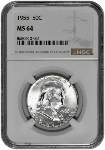 1955 50C Silver Franklin Half Dollar NGC Graded MS 64 in New Holder