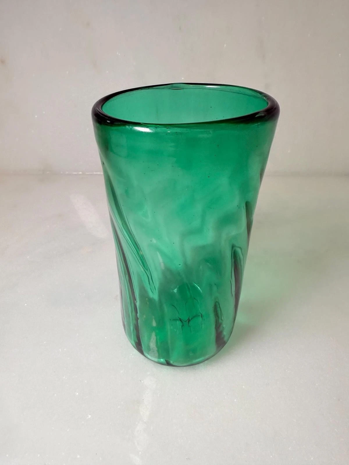 Vintage handblown glass vase in emerald green hand made signed