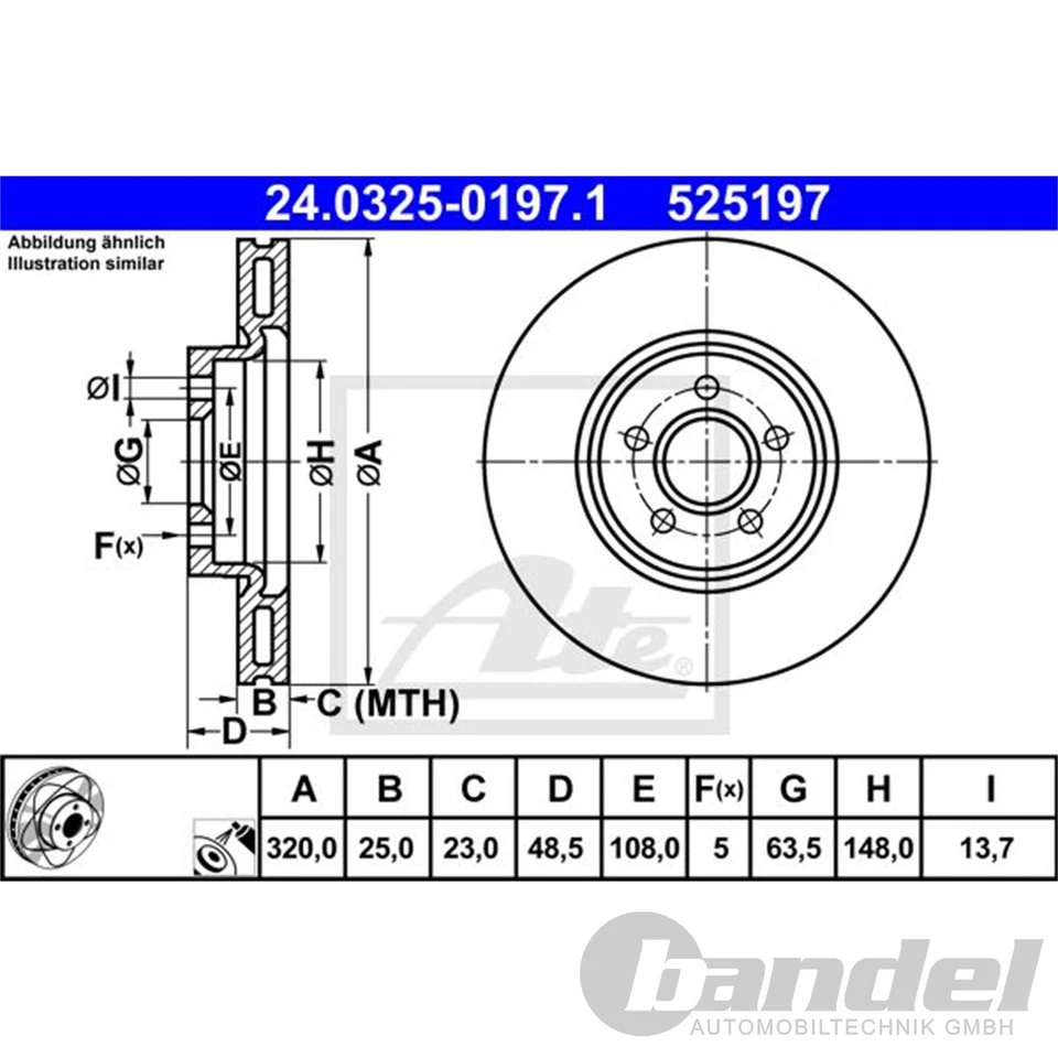 DISCHI FRENO ATE PowerDisc + PASTIGLIE CERAMICHE ANTERIORI per FORD FOCUS II MK2 2,5 PZ - Immagine 2 di 4