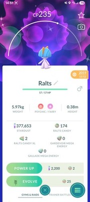 Shiny Ralts Pokemon Garantiert Glück von 2019-20 Registriert oder 30 Tage