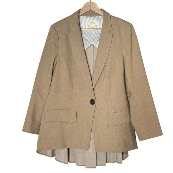 Blazer Anthropologie Maeve Plisado Espalda Cinturón Talla S Tostado Minimalista Oficina Boho Foto 4 de 4
